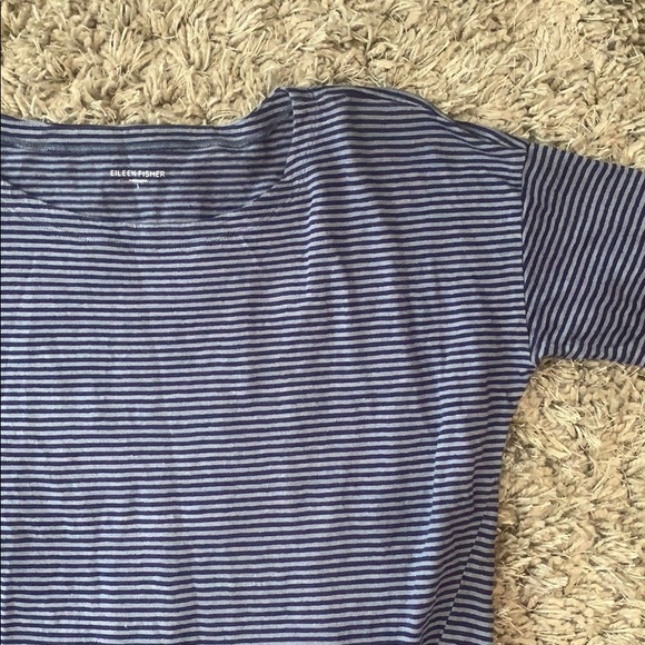 EILEEN FISHER Organic Linen Navy Striped Top - Picture 5 of 15